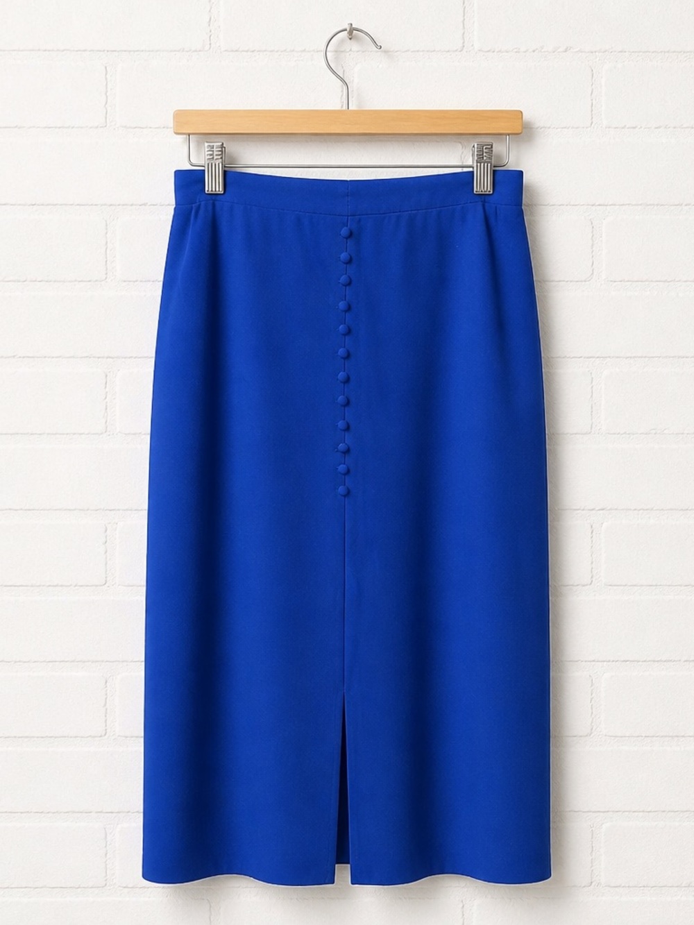 Button-Front Midi Pencil Skirt in Cobalt Blue